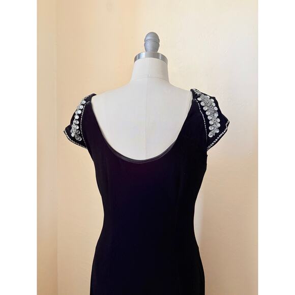 ANNE Black Maxi Women's Dress Beaded Shoulder Formal Evening Gown Size 10 - Picture 6 of 8